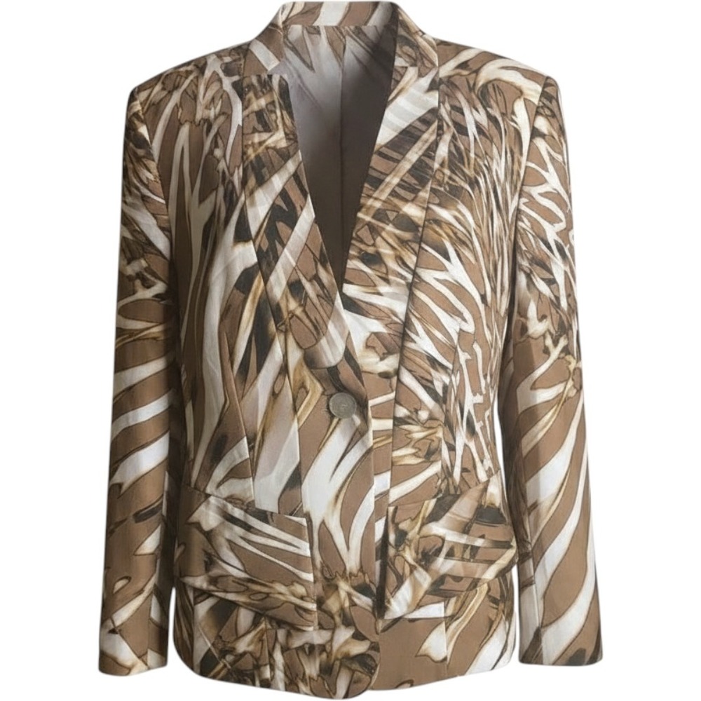 Basler Blazer Womens Brown White Abstract Print Single Button NEW Jacket